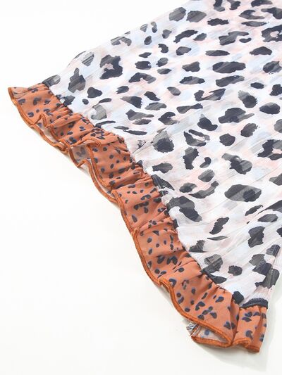 Plus Size Leopard Ruffle Trim Long Sleeve Blouse Shop One Place