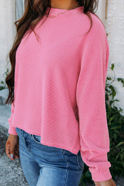 Striped Round Neck Long Sleeve Blouse Shop One Place