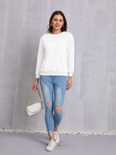 Round Neck Dropped Shoulder Sweatshirt Shop One Place