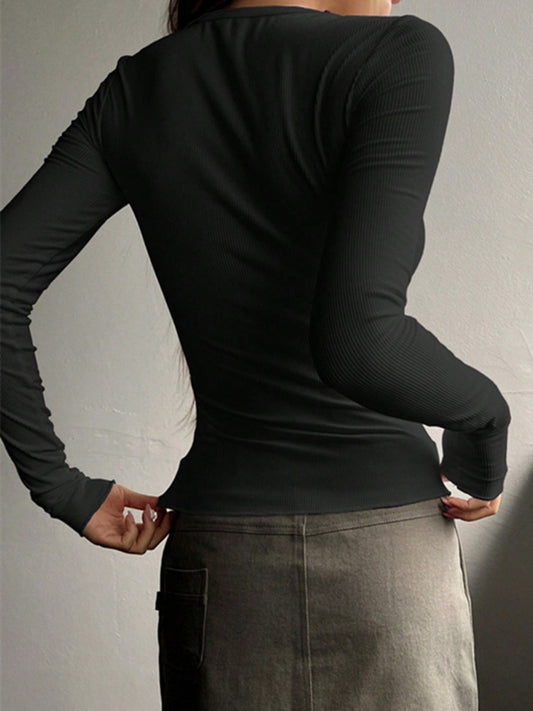 Half Button Long Sleeve T-Shirt Shop One Place