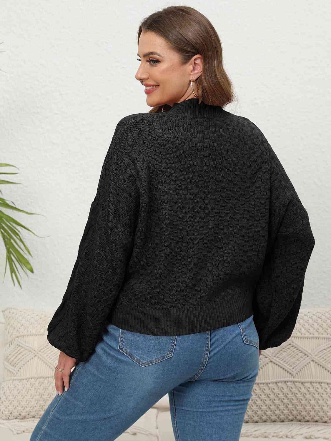 Plus Size Mock Neck Cable Knit Long Sleeve Sweater Shop One Place