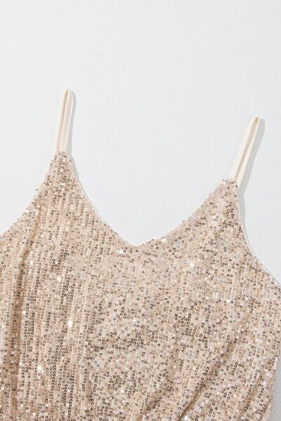 Sequin Spaghetti Strap Wide Leg Jumpsuit Shop One Place