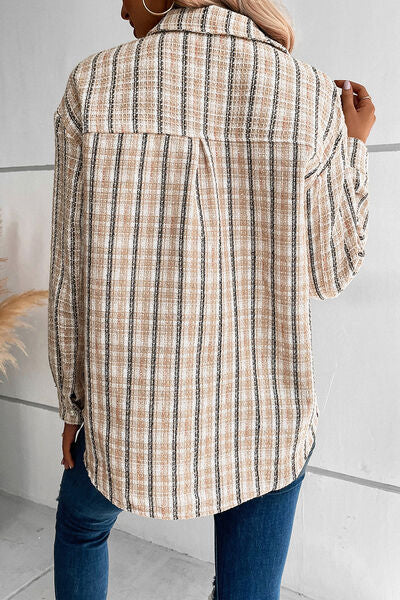 Pocketed Button Up Collared Neck Jacket Shop One Place