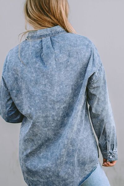 Button Up Dropped Shoulder Denim Top Shop One Place