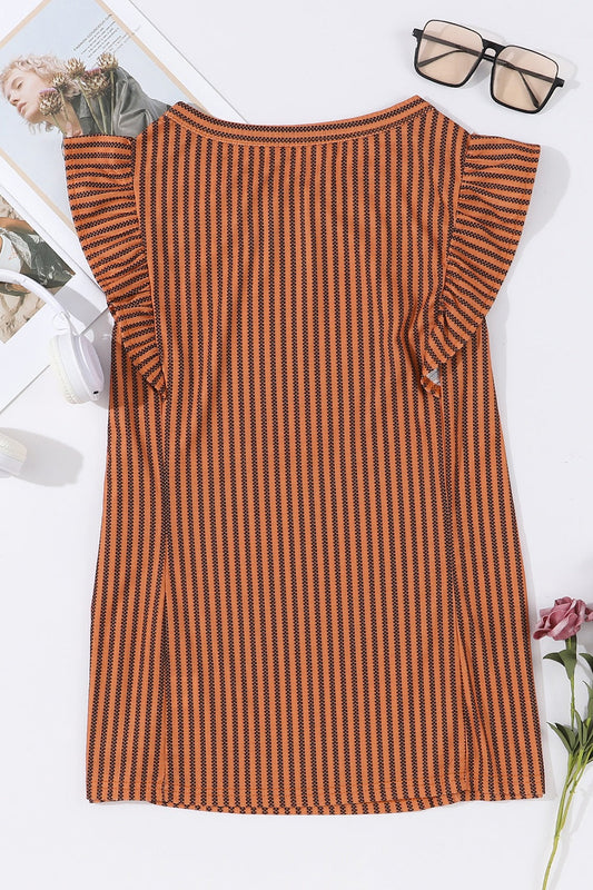 Ruffled Striped Round Neck Blouse Shop One Place