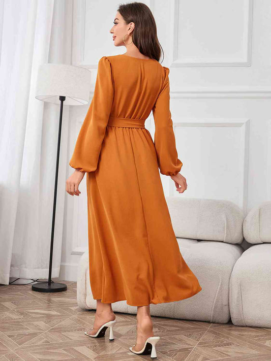 Tie Waist Puff Sleeve Maxi Dress Shop One Place
