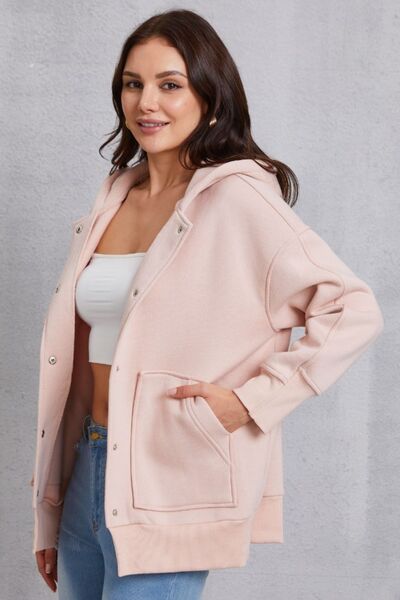 Snap Down Dropped Shoulder Hoodie Shop One Place