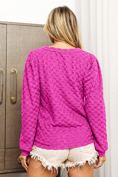 BiBi Round Neck Brushed Checker Top Shop One Place