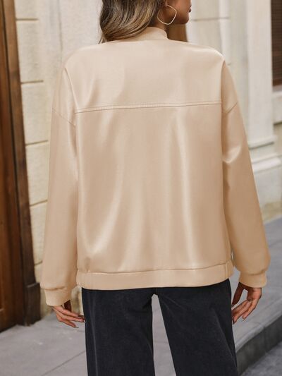 Zip Up Baseball Collar Dropped Shoulder Jacket Shop One Place
