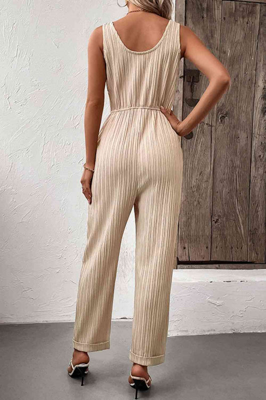 Textured Sleeveless Jumpsuit with Pockets Shop One Place