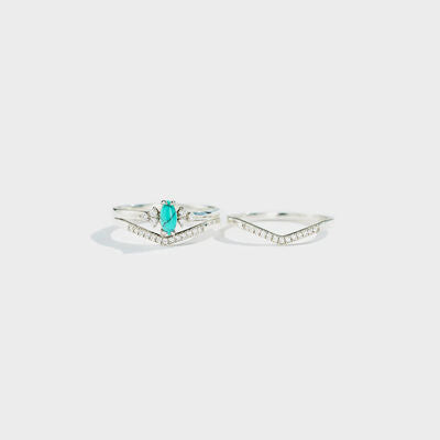 Artificial Turquoise V Shape Inlaid Zircon Ring Shop One Place