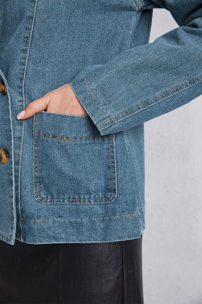 Pocketed Button Up Denim Jacket Shop One Place