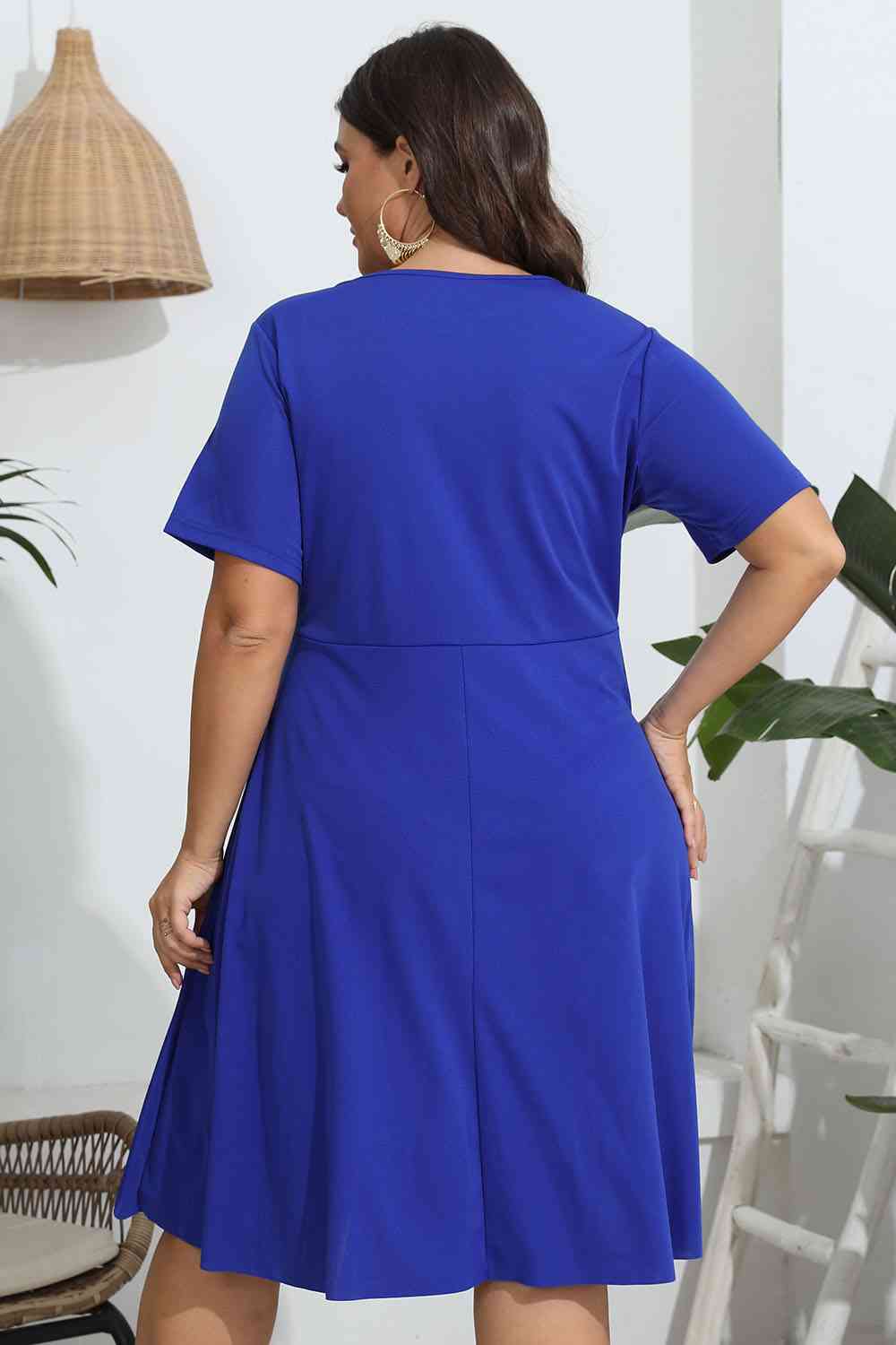 Plus Size Round Neck Openwork Dress Shop One Place