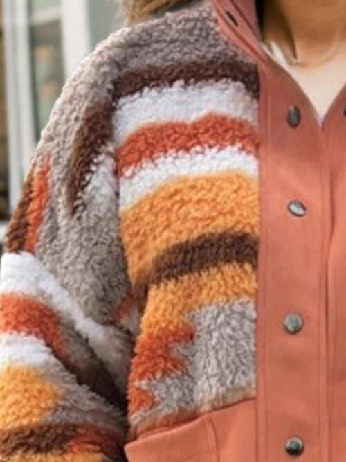 Plus Size Color Block Snap Down Jacket Shop One Place