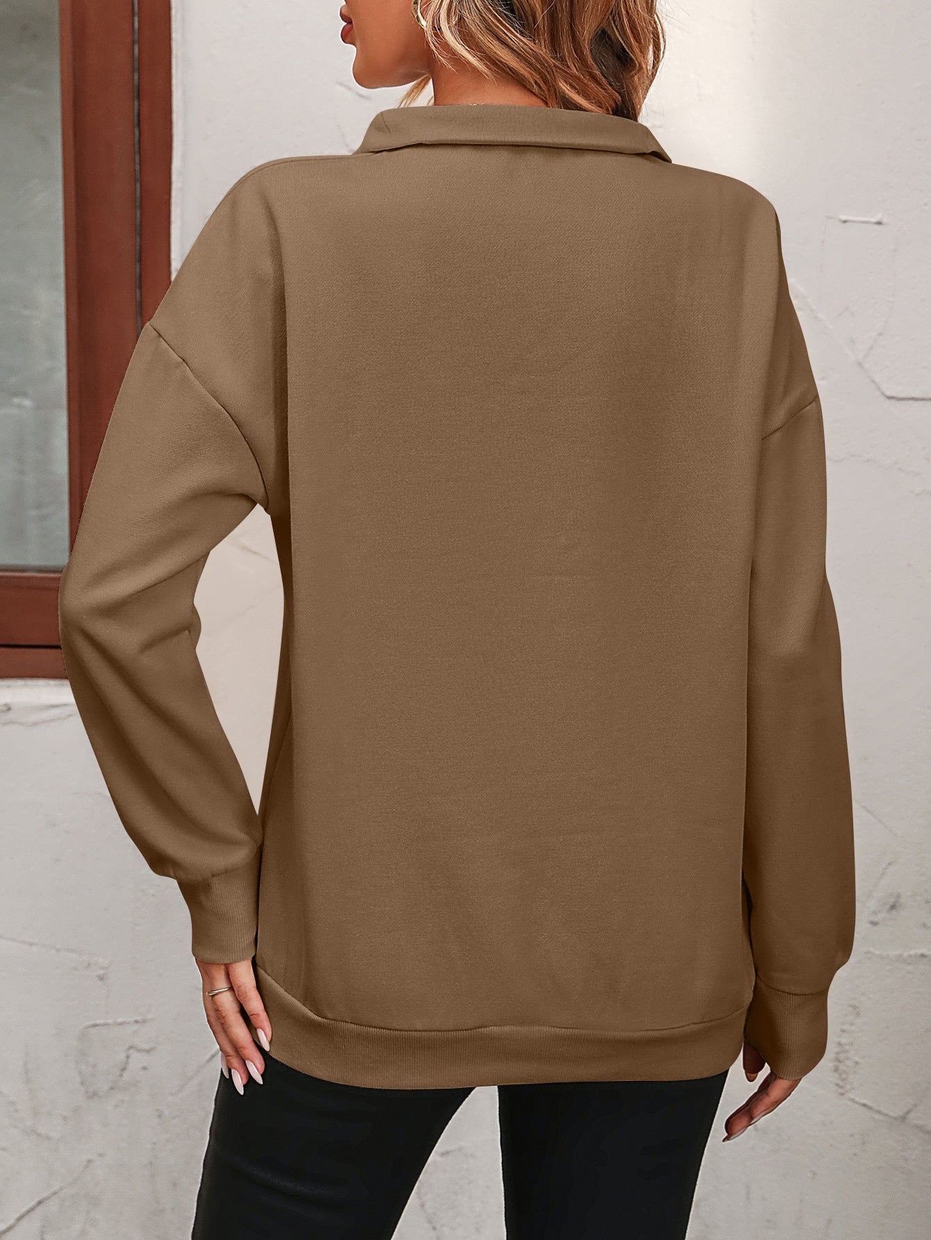 Zip-Up Dropped Shoulder Sweatshirt Shop One Place
