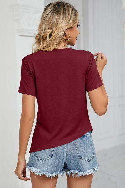 Ruched Round Neck Short Sleeve T-Shirt Shop One Place