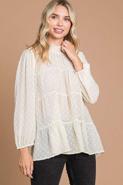 Culture Code Full Size Swiss Dot Smocked Mock Neck Blouse Shop One Place