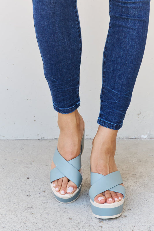 Weeboo Cherish The Moments Contrast Platform Sandals in Misty Blue Shop One Place