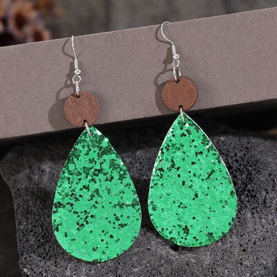 Sequin PU Leather Wooden Dangle Earrings Shop One Place