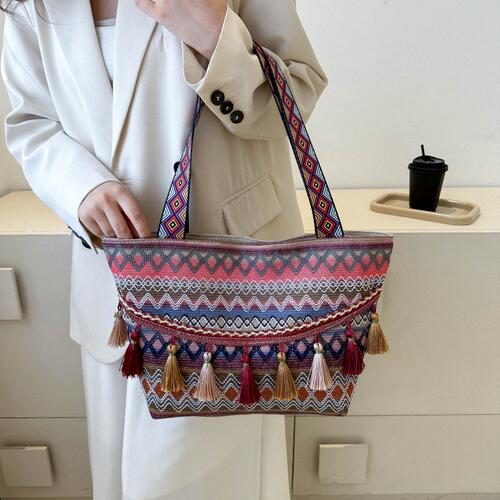 Printed Tassel Detail Tote Bag Shop One Place