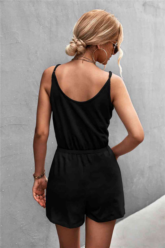 Spaghetti Strap V-Neck Pocket Romper Shop One Place