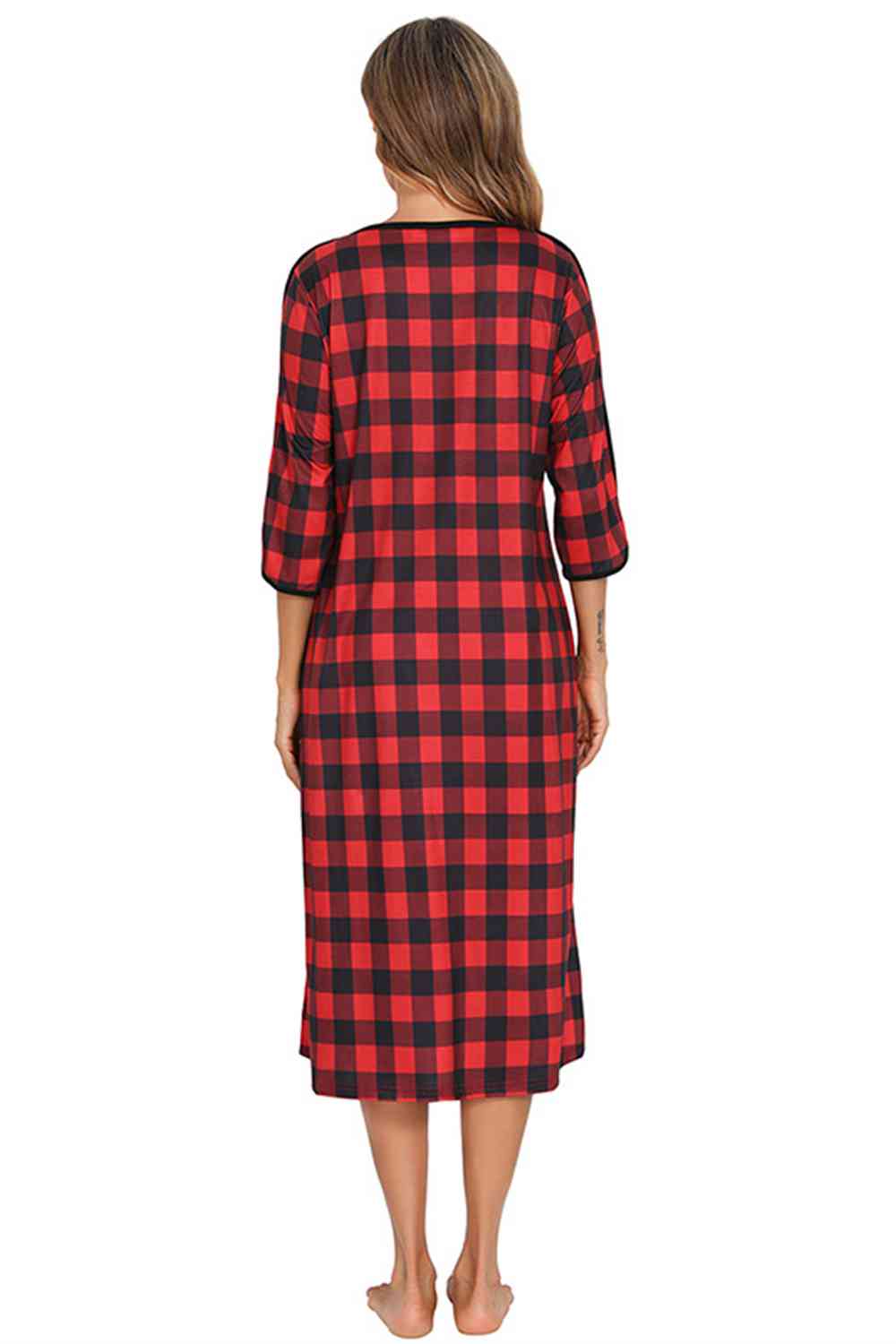Round Neck Three-Quarter Sleeve Midi Night Dress Shop One Place