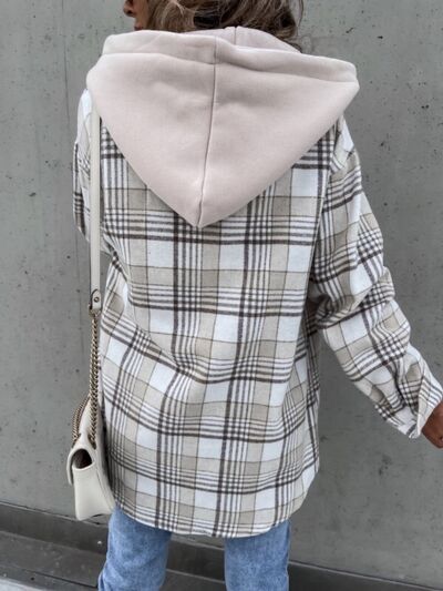 Plaid Dropped Shoulder Hooded Jacket Shop One Place