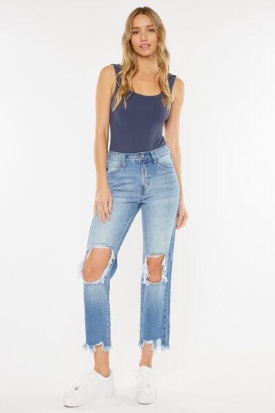 Kancan High Waist Chewed Up Straight Mom Jeans Shop One Place