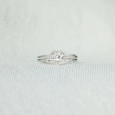 925 Sterling Silver Inlaid Zircon Heart Ring Shop One Place