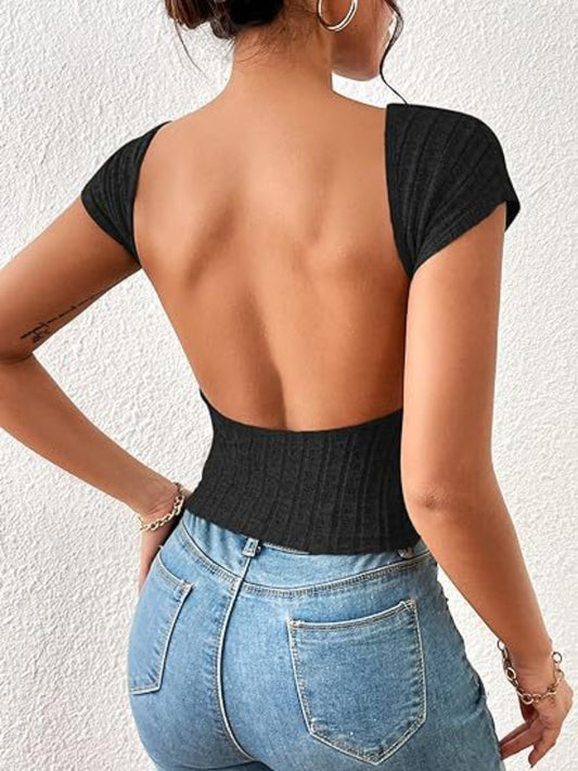 Backless Short Sleeve T-Shirt Shop One Place