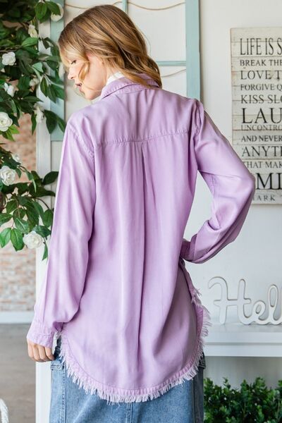 Veveret Raw Hem Button Up Long Sleeve Shirt Shop One Place