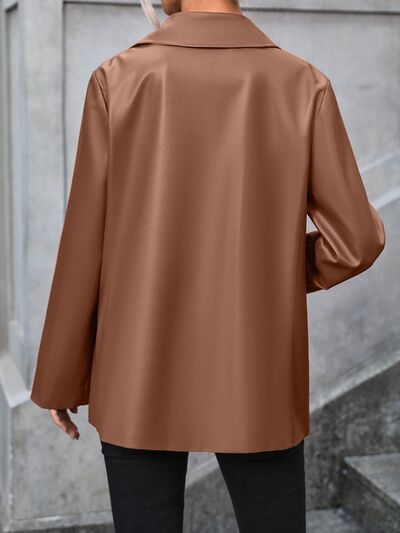 Pocketed Button Up Collared Neck Blazer Shop One Place