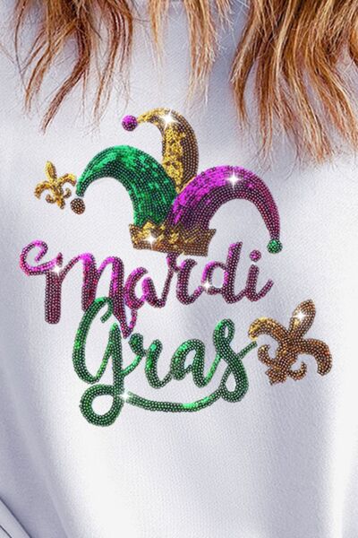MARDI GRAS Sequin Round Neck Sweatshirt Shop One Place