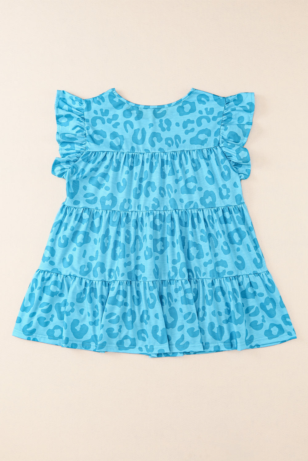 Tiered Leopard Round Neck Blouse Shop One Place