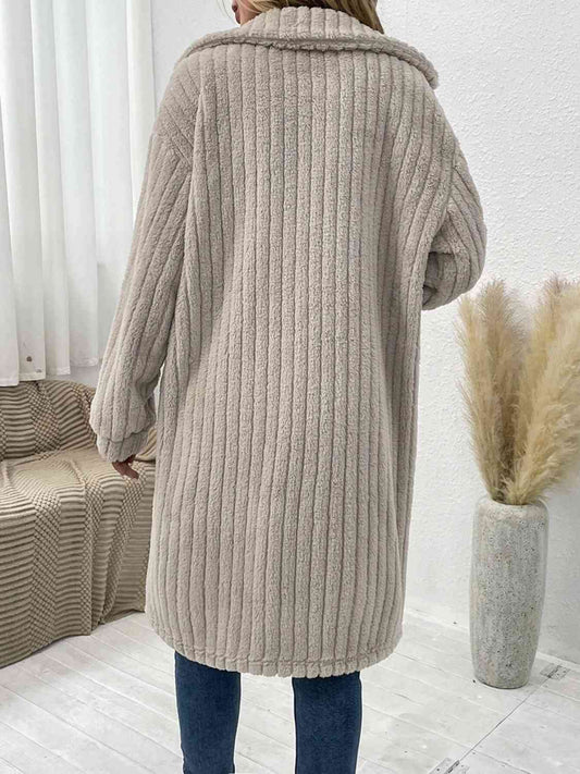 Collared Neck Drop Shoulder Coat Shop One Place