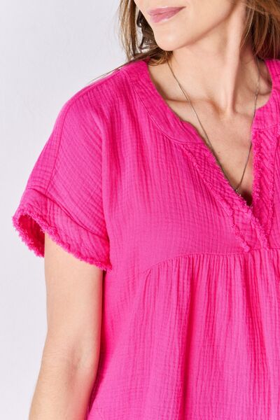 Zenana Full Size Raw Hem Short Sleeve Top Shop One Place