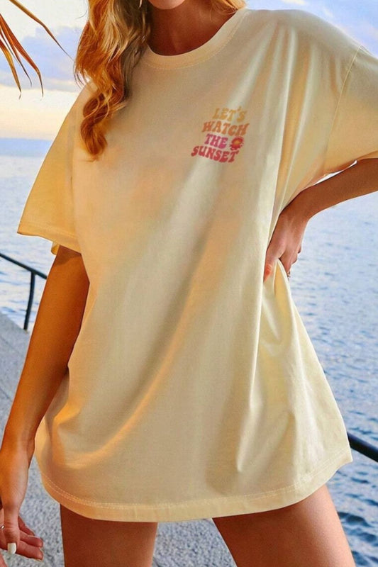LET'S WATCH THE SUNSET Round Neck T-Shirt Shop One Place