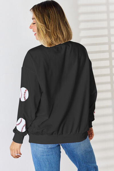 Sequin Ball Round Neck Dropped Shoulder Sweatshirt Shop One Place