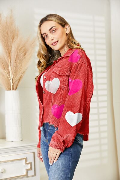 Heart Sequin Dropped Shoulder Jacket Shop One Place