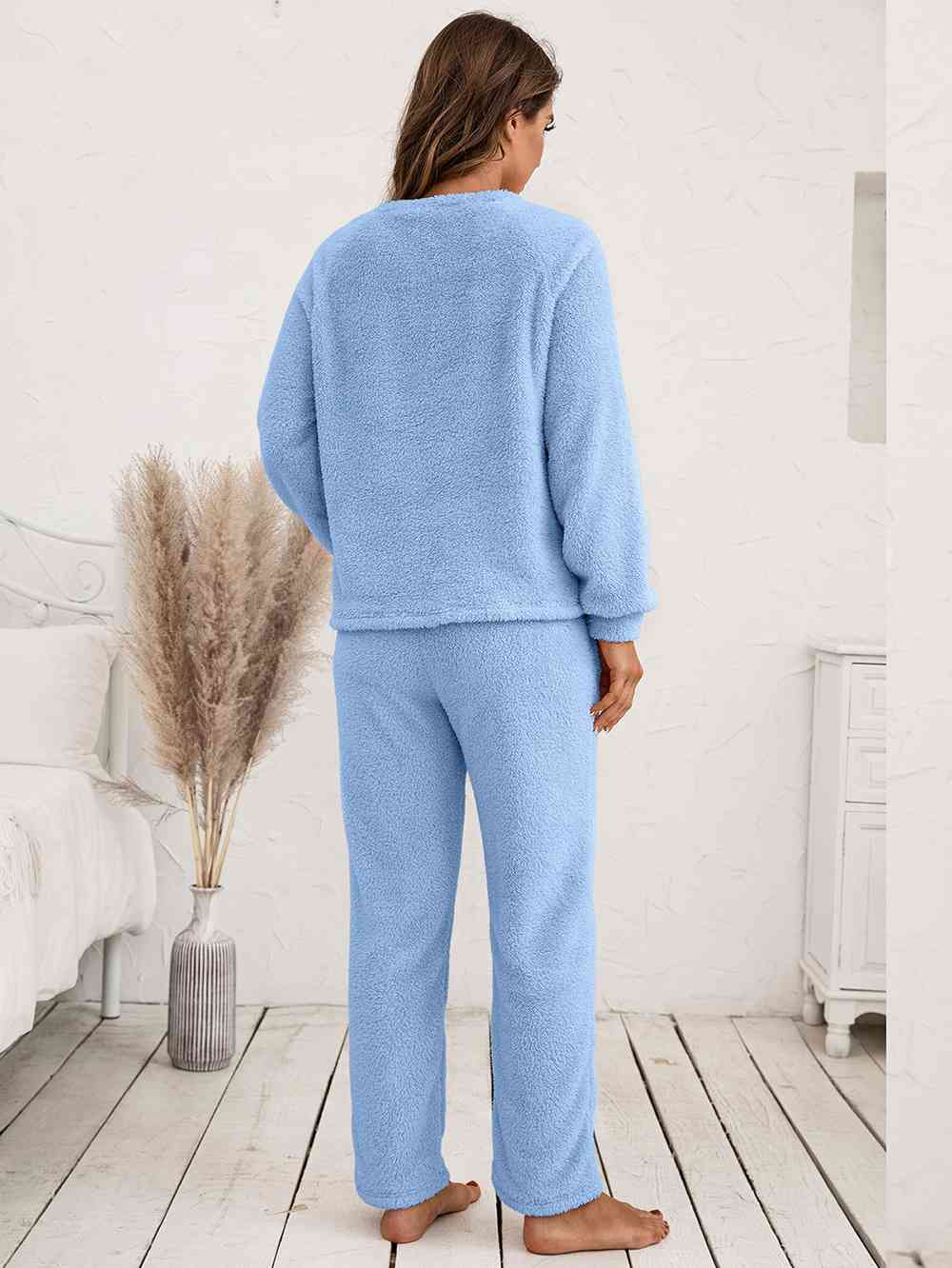 Teddy Long Sleeve Top and Pants Lounge Set Shop One Place