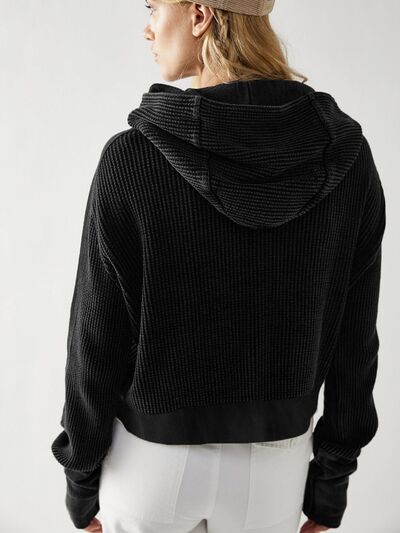 Waffle-Knit Dropped Shoulder Hooded Jacket Shop One Place