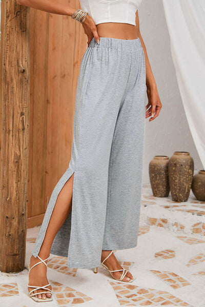 Slit Elastic Waist Pants Shop One Place