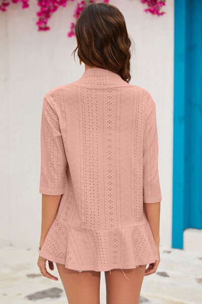 Eyelet Open Front Cardigan Shop One Place