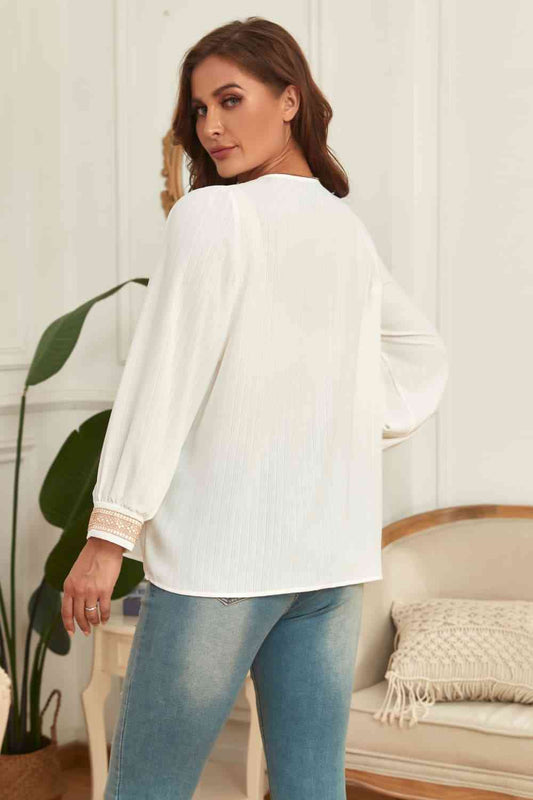 Melo Apparel Plus Size V-Neck Puff Sleeve Blouse Shop One Place