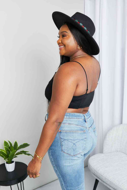 Zenana Full Size Textured Spaghetti Strap Bralette in Black Shop One Place