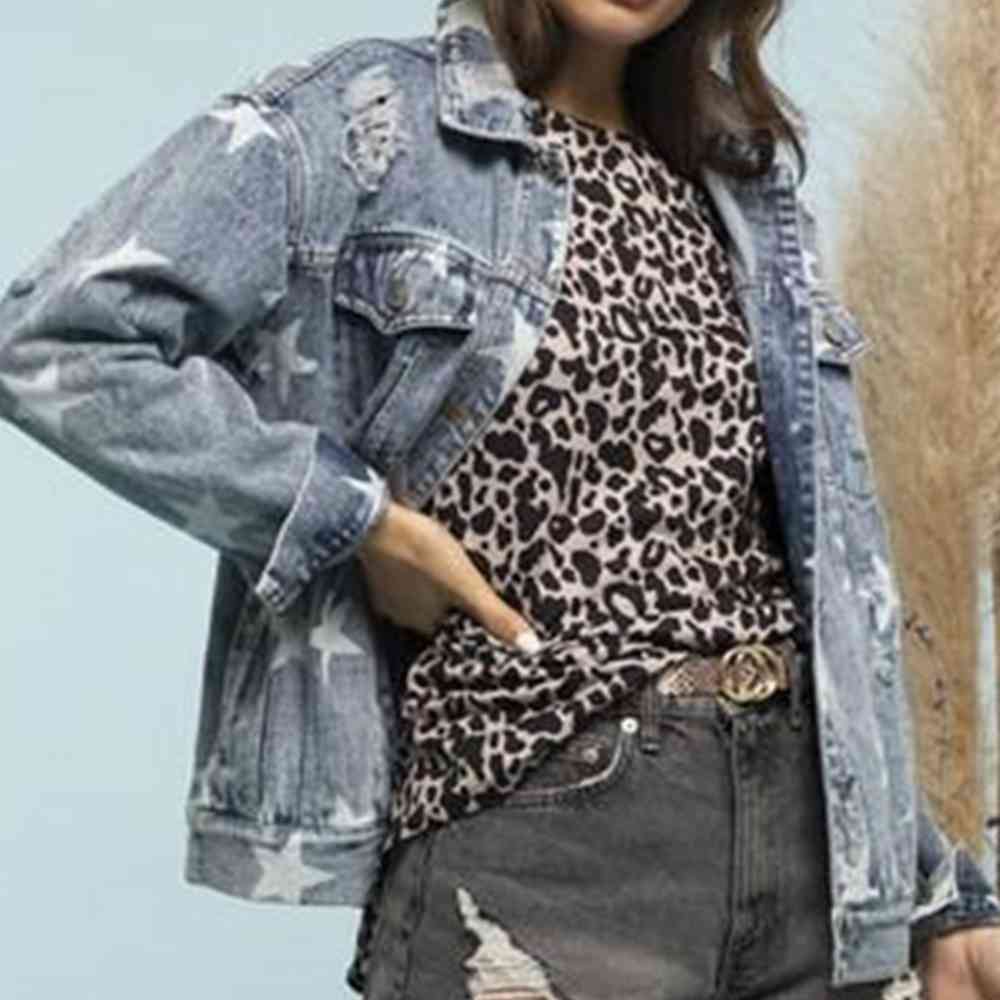 Star Distressed Denim Shacket Shop One Place