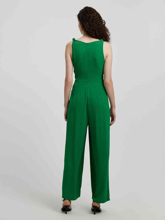Knot Detail Tie Front Sleeveless Jumpsuit Shop One Place
