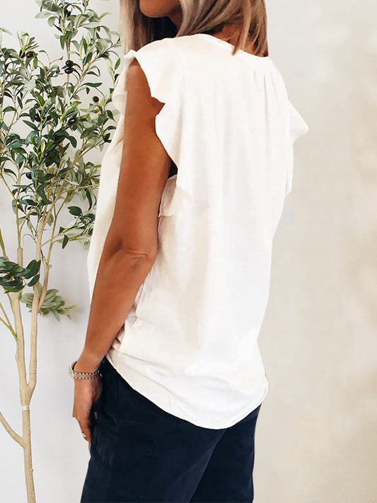 Ruffled Notched Cap Sleeve T-Shirt Shop One Place