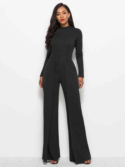 Long Sleeve Mock Neck Wide Leg Jumpsuit Shop One Place