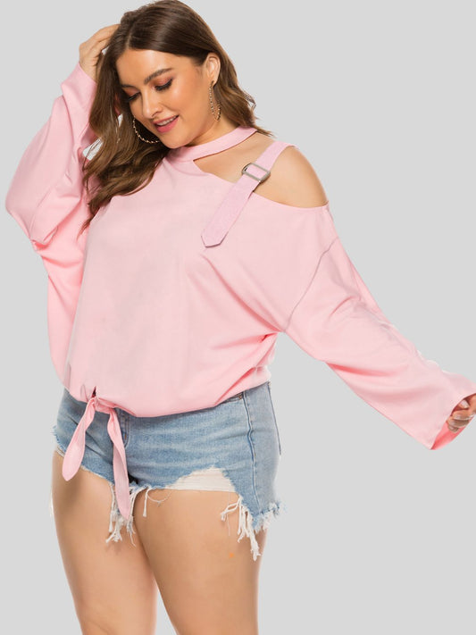 Plus Size Cold-Shoulder Tied Top Shop One Place